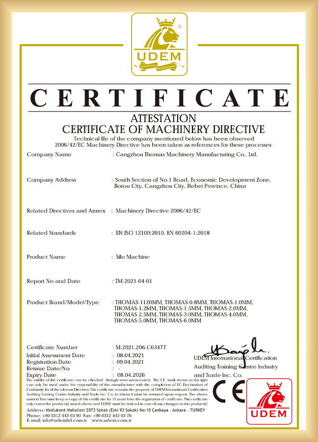 silo floor aeration certificate